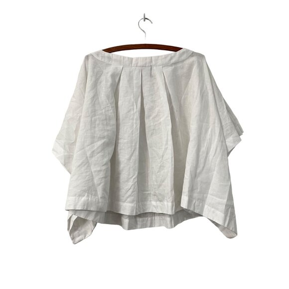 Night Studio Coastal White Linen Mother Pearl Buttons Pleated Boxy Top Large - Picture 4 of 6